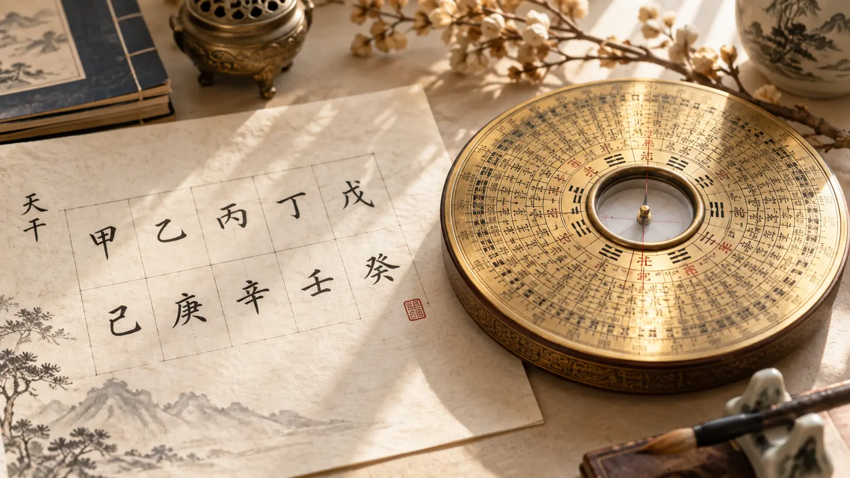 天干字帖與金色羅盤