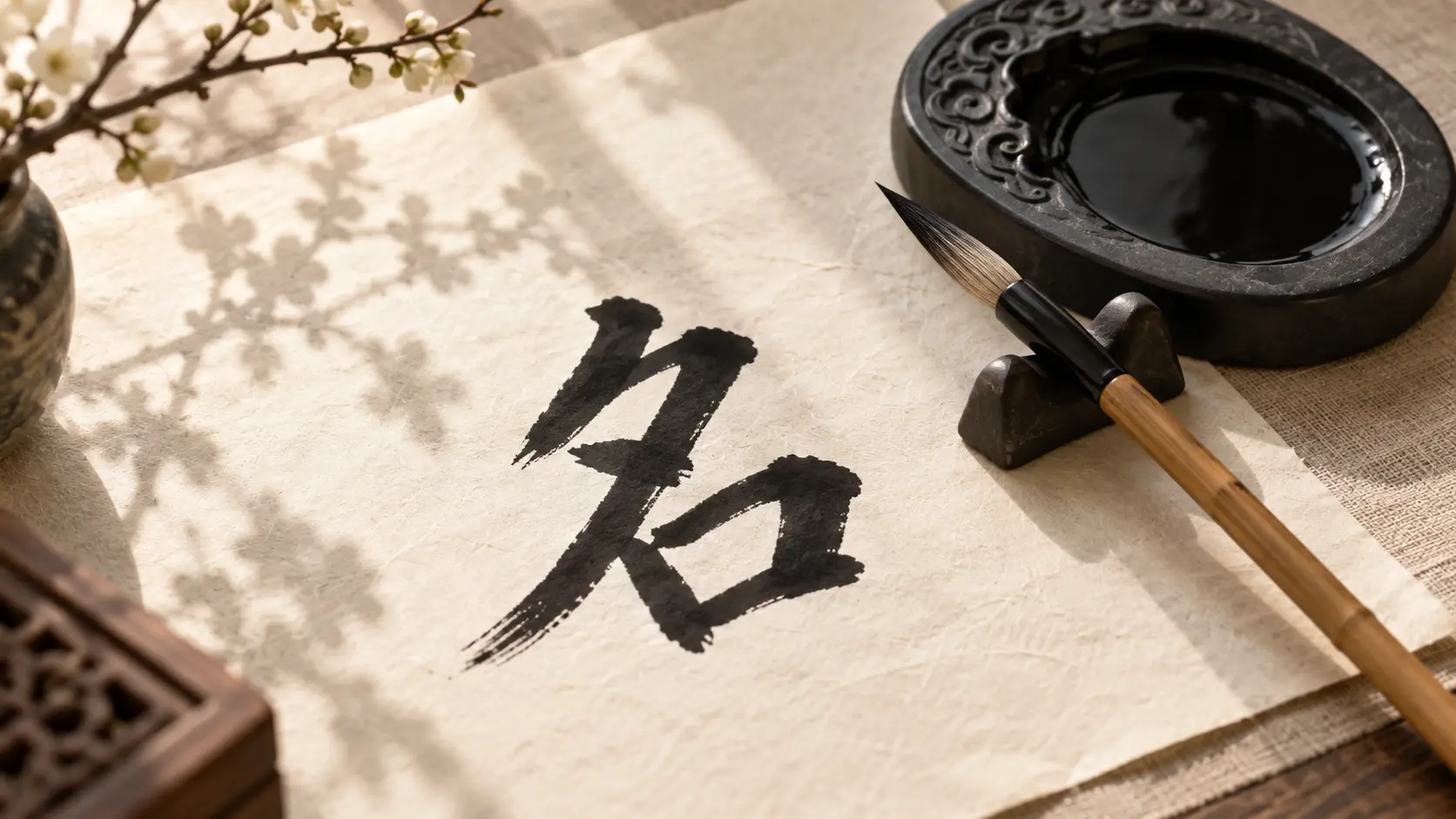 宣紙上的名字書法與毛筆